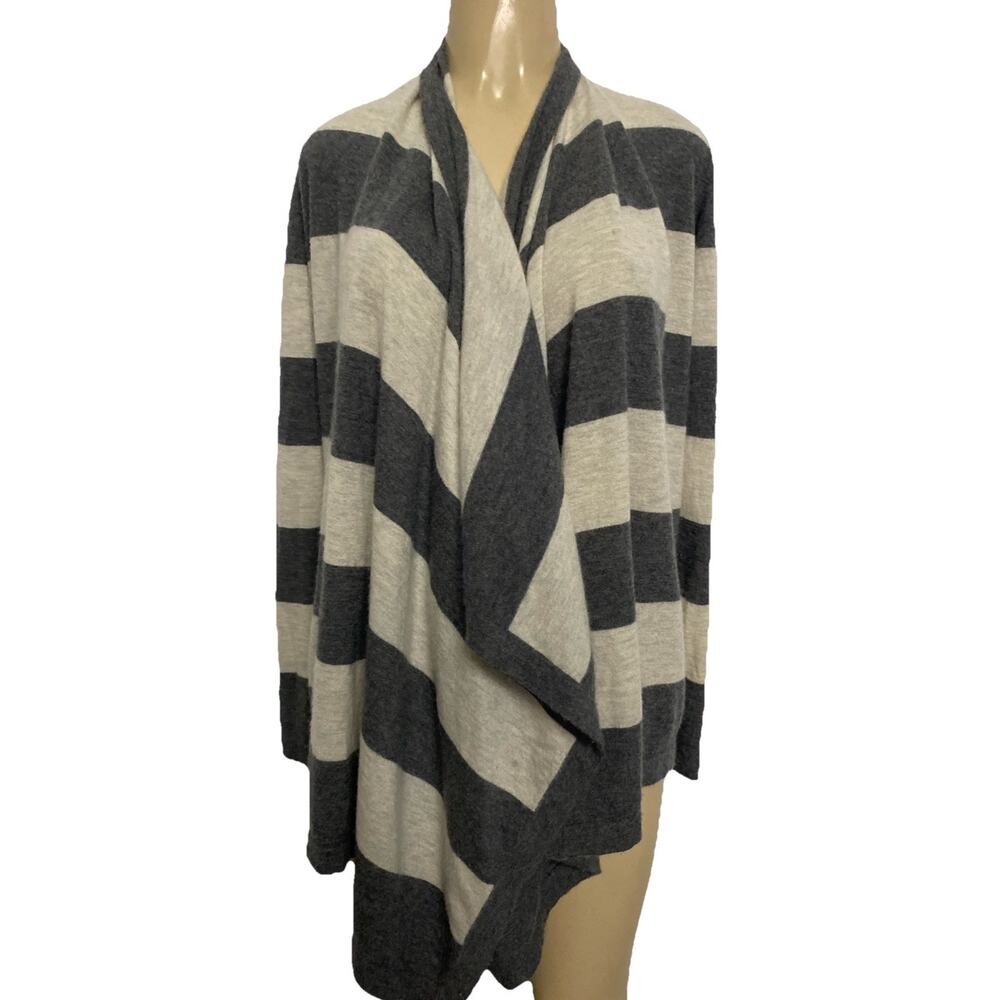 Autumn Cashmere Open Cardigan Sweater Gray Two Tone Long Sleeve Stripe D…